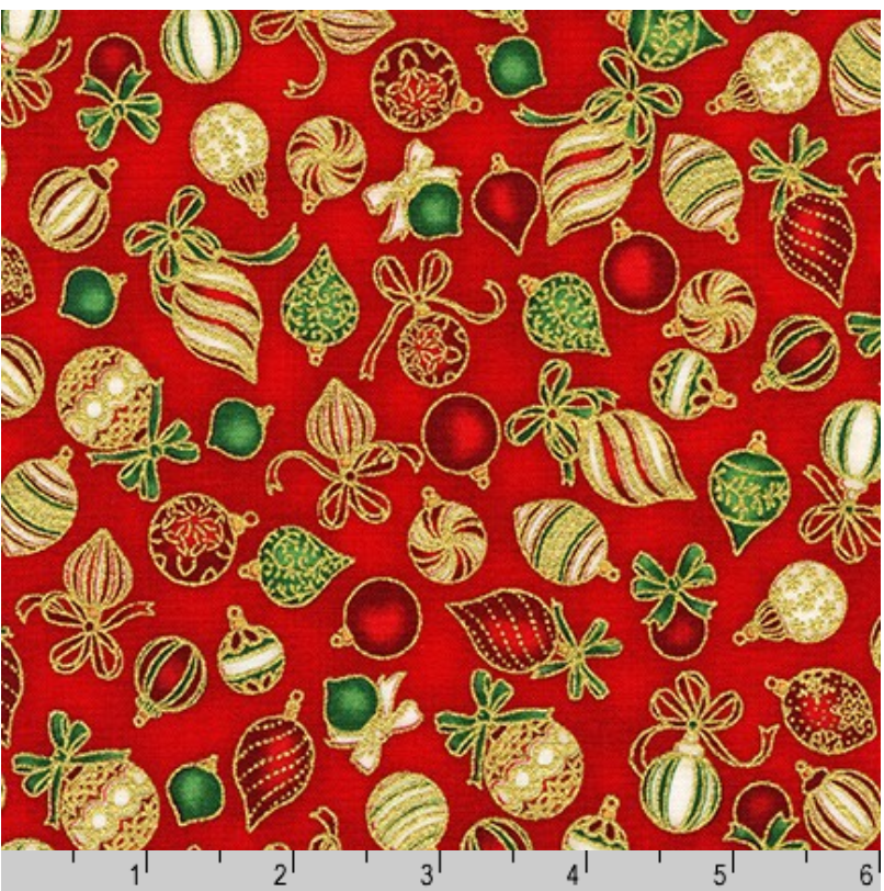 Holiday Charms - Ornament Toss Metallic Gold Accent on Red 19948-3 by Robert Kaufman