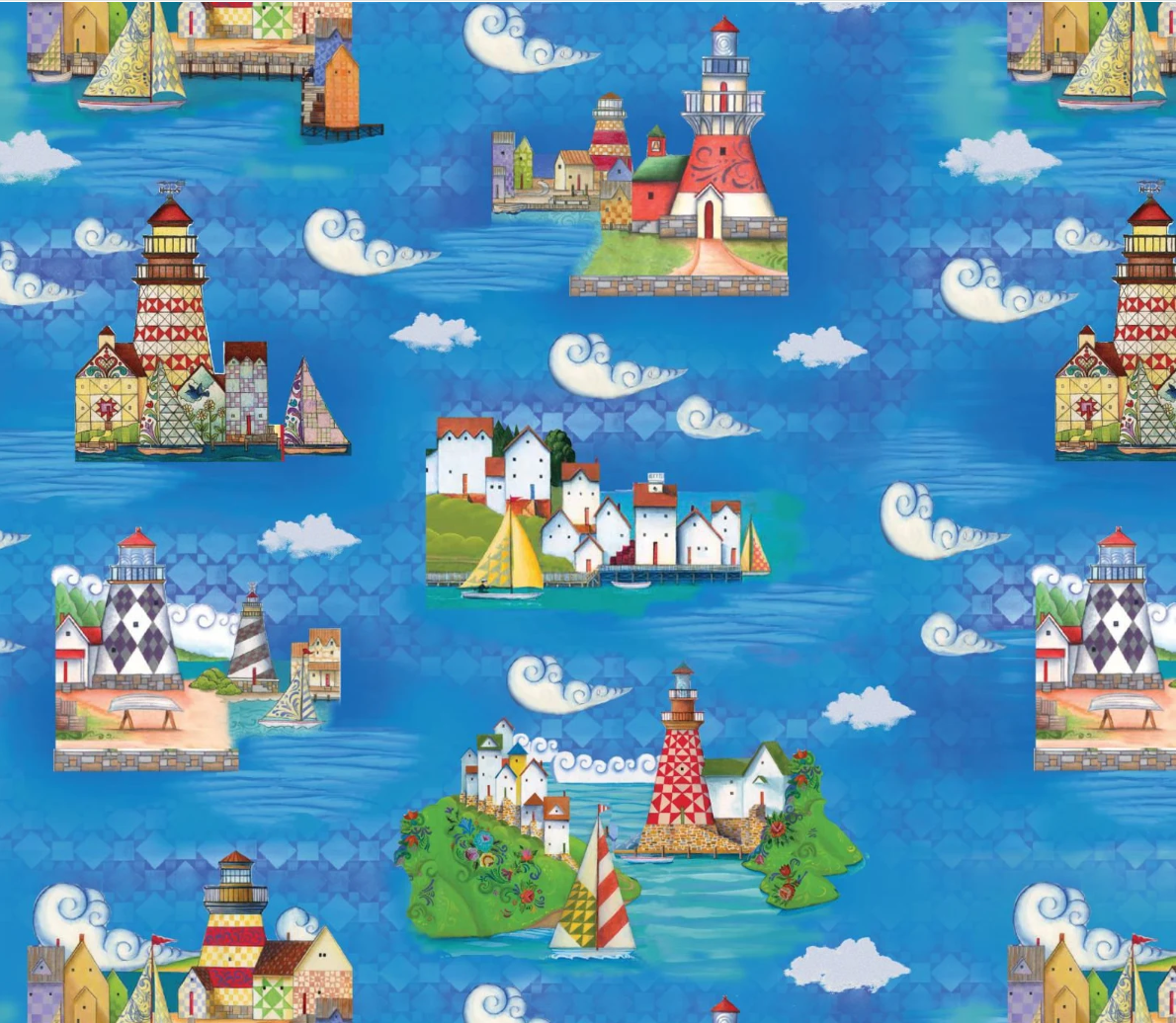 Shorelights - Lighthouses Blue 09438 54 by Benartex