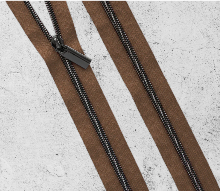 Sallie Tomato - 3 Yard Zipper #3 - Brown Tape Gunmetal Coil