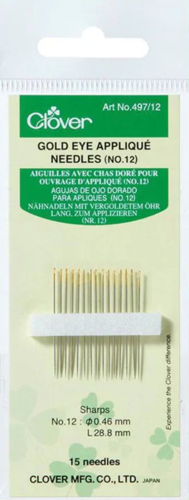 Clover - Gold Eye Applique Needles No. 12 Pkg of 15