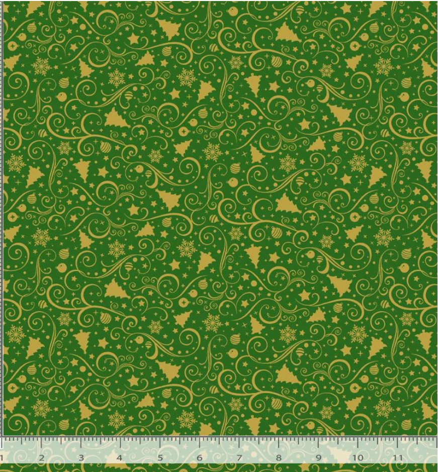 Holiday - Metallic Christmas Ornaments Green/Gold CM3540 by Timeless Treasures