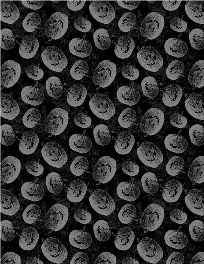 Moonlit Manor - Tossed Jack O' Lanterns Gray & Black 3071-990 by Wilmington Prints
