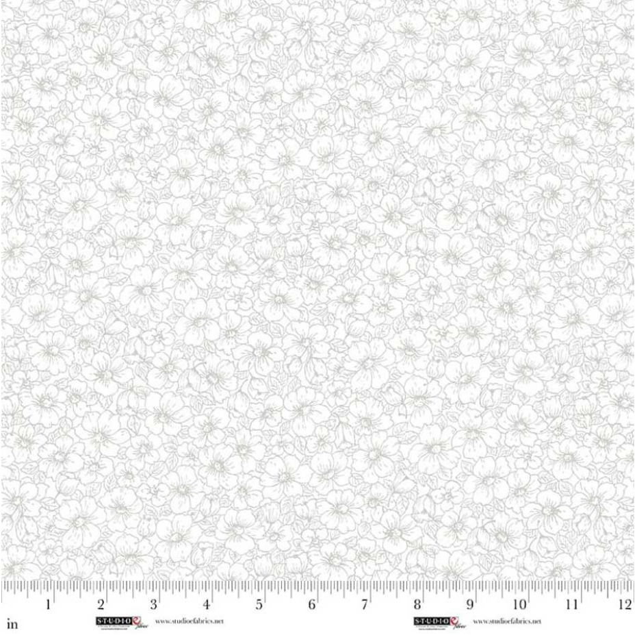 White on White - Best of Cream & Sugar - Linear Floral 8924-01W by Studio E Fabrics