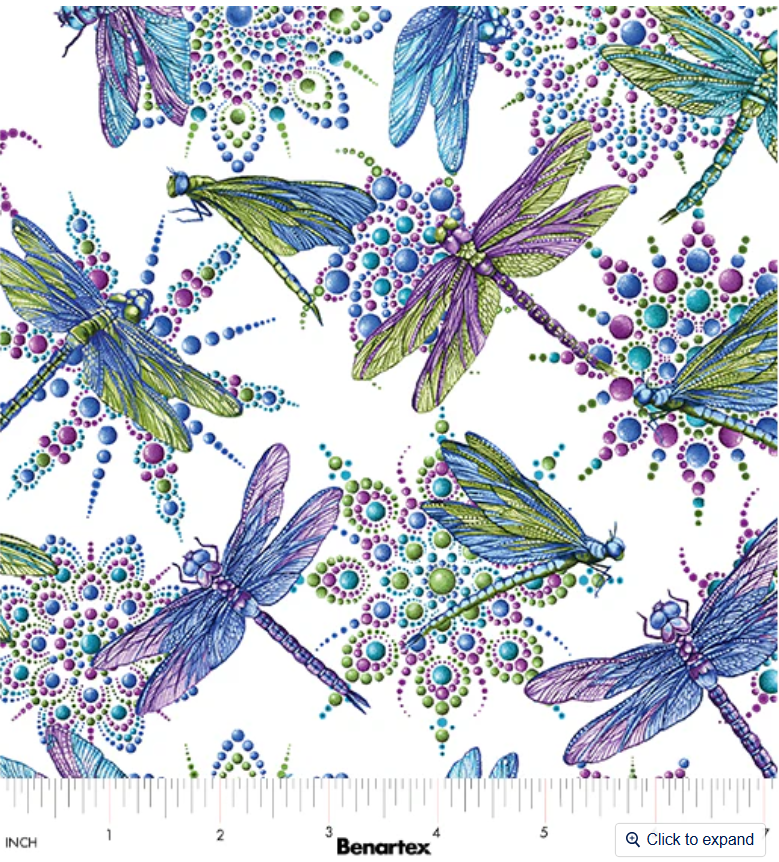 Dragonfly Wonder - Small Dragonfly White/Multi 16401-09 by Benartex