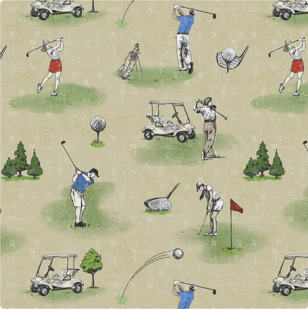Tee Time - Golfing Toile Dark Butter Y4778-60 by Clothworks