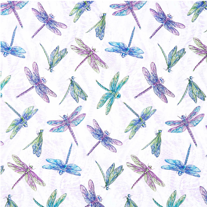 On Dragonfly Wings - Large Dragonfly Light Lavender Pearlized 16400P-06 by Benartex