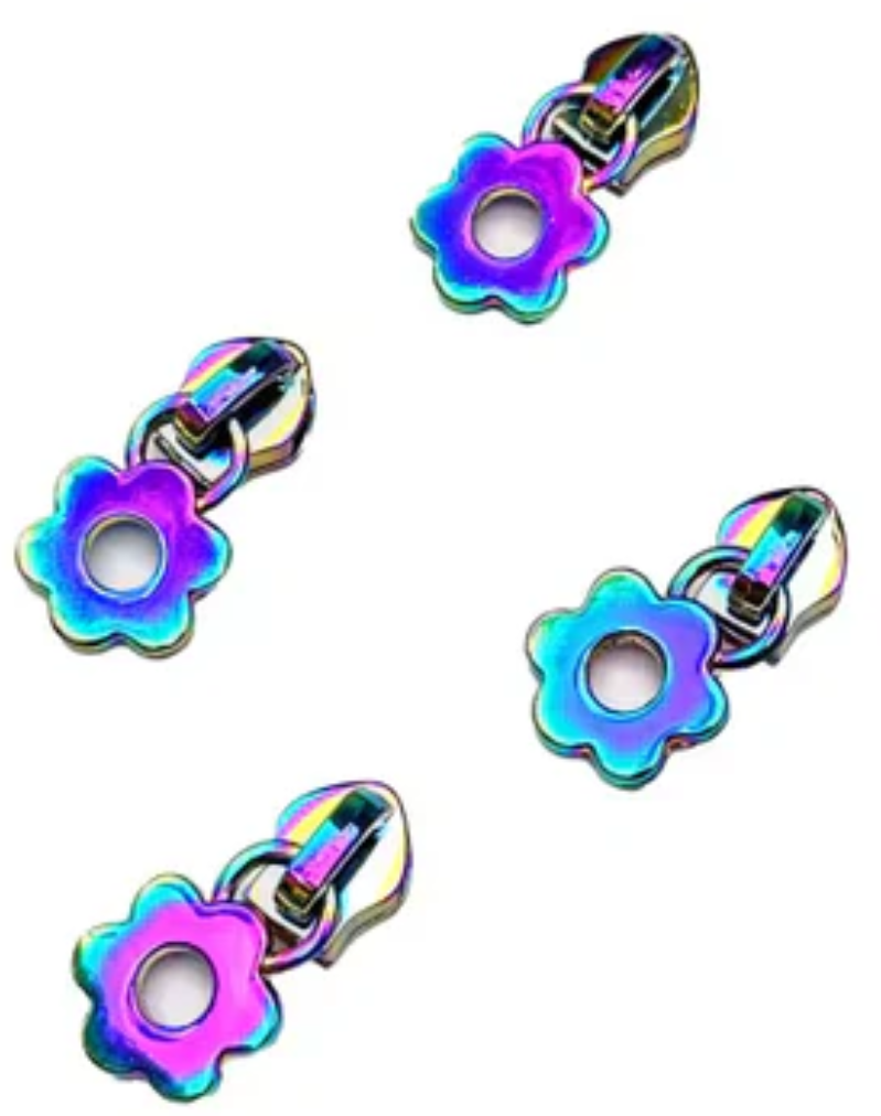 Zipper Pulls - Pkg of 4 Iridescent Flower Zipper Pulls by Sassafras Lane Designs