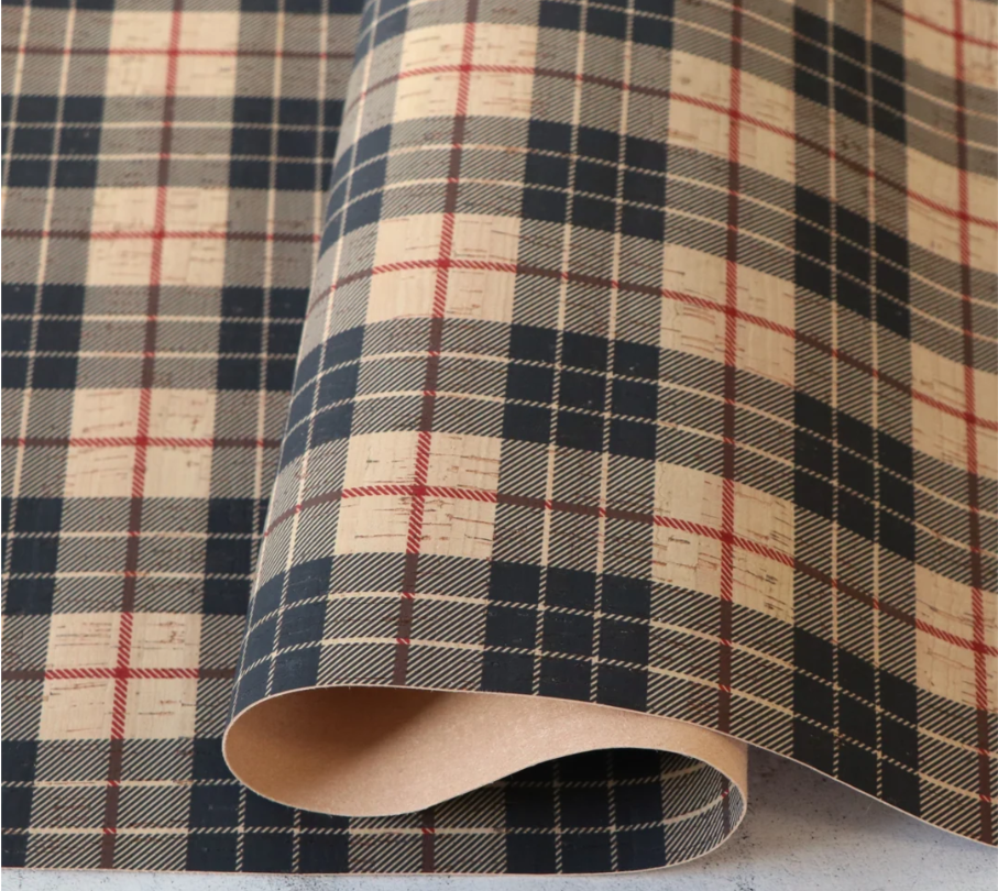 Sallie Tomato - High Quality Cork Fabric - Plaid 18" x 25"