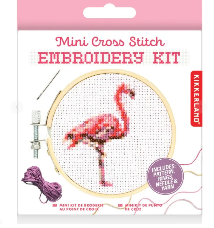 Mini Cross Stitch Embroidery Kit - Flamingo