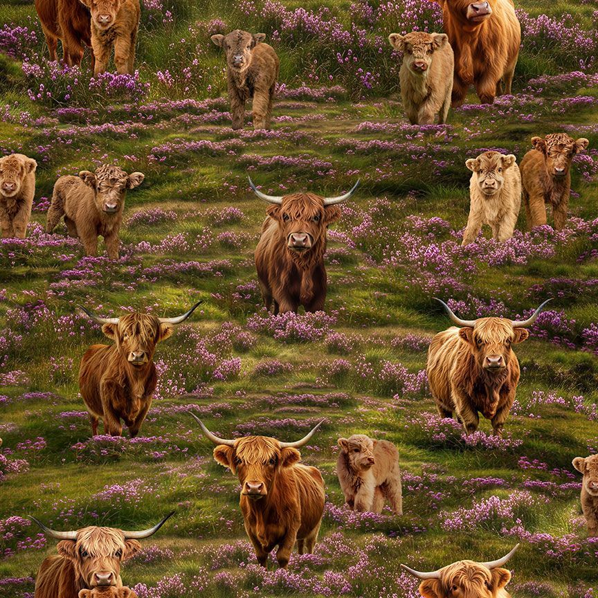 Heather & Highland - Meadow Highland Cows - CD4396 West by Timeless Treasures