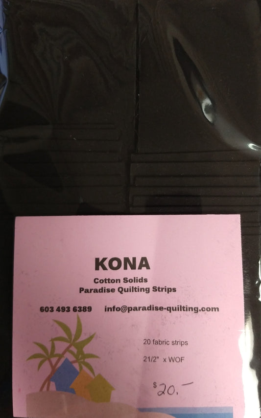 KONA Cotton Solids - Black 2 1/2" Strips - package of 20