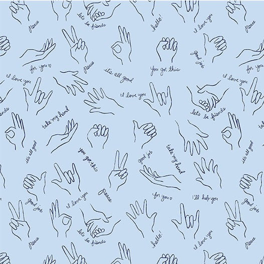 Helping Hands - Sign Language Blue DH9373-BREE-D by Michael Miller Fabrics