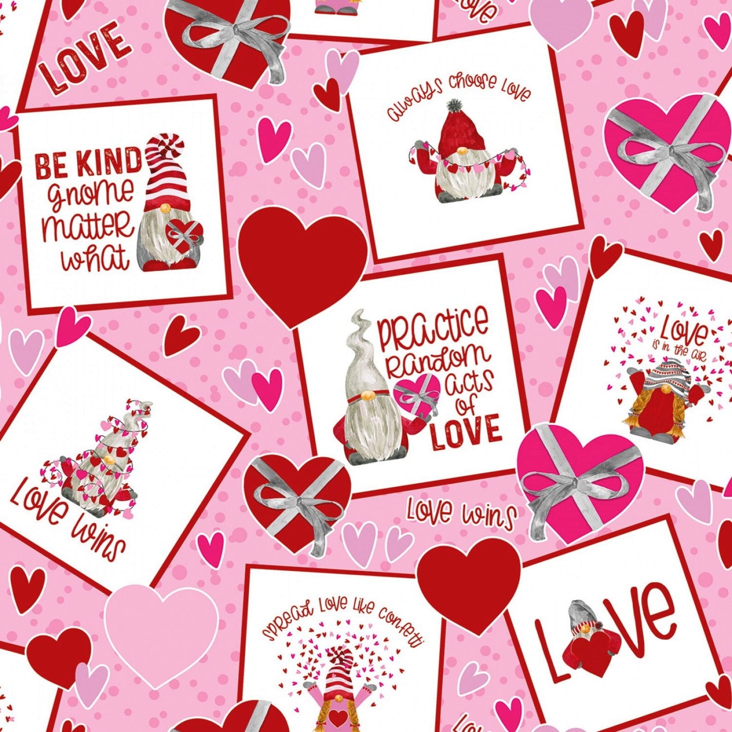 Gnomes in Love Tossed Valentines-Pink C11310 by Riley Blake