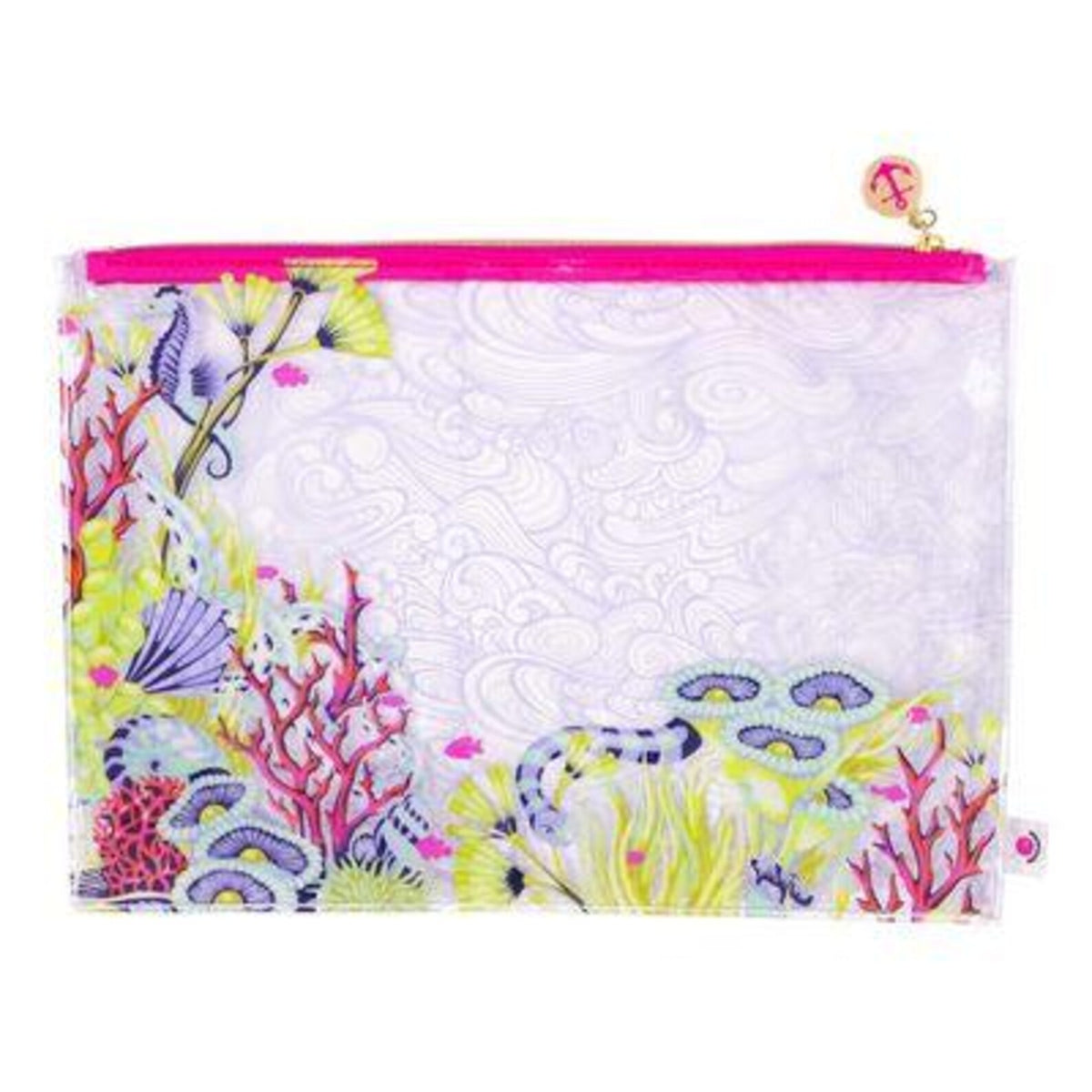 Tula Pink Project Bag - Floral Reef Medium Size with Pink and Gold Anchor Zipper Pull