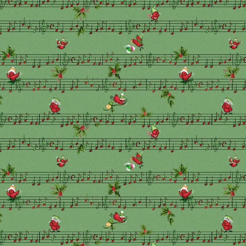 Merry Melody - Holiday Sheet Music Green 05433 by P&B Textiles