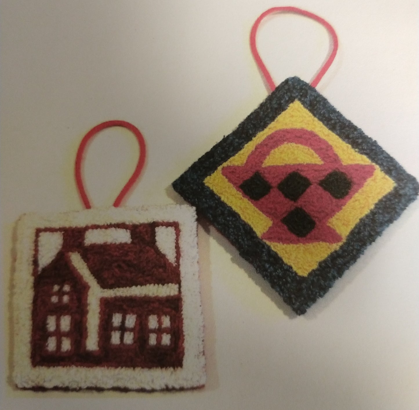 Needle Punch Mini House and Basket Ornament by Heart Creek Farm Creations