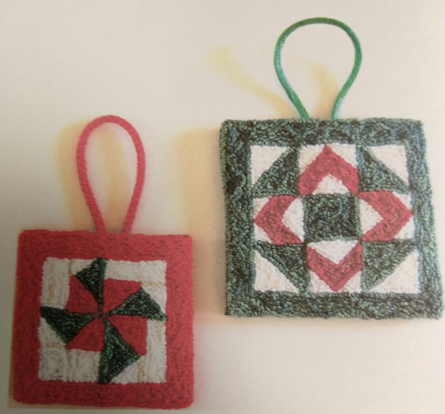 Needle Punch Mini Quilt Squares Ornament by Heart Creek Farm Creations