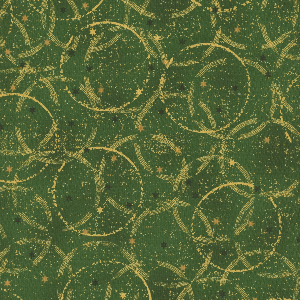 Snow Crystals - Green & Gold Circles & Small Stars 4593-800 by Stof Fabrics