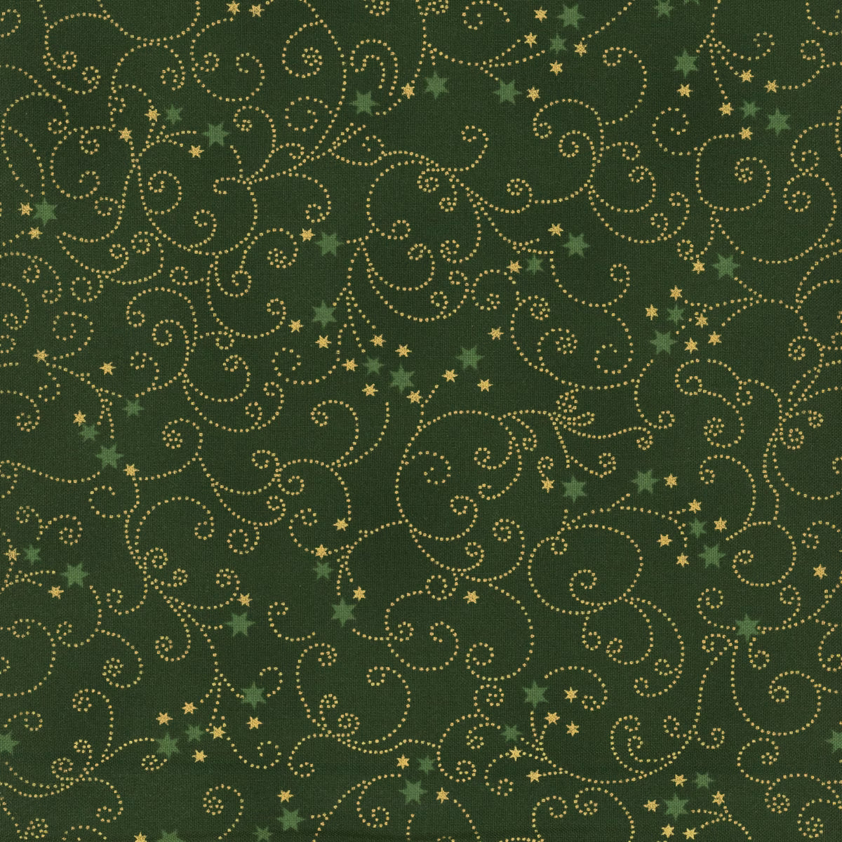 Snow Crystals - Green & Gold Ornaments & Stars 4593-805 by Stof Fabrics