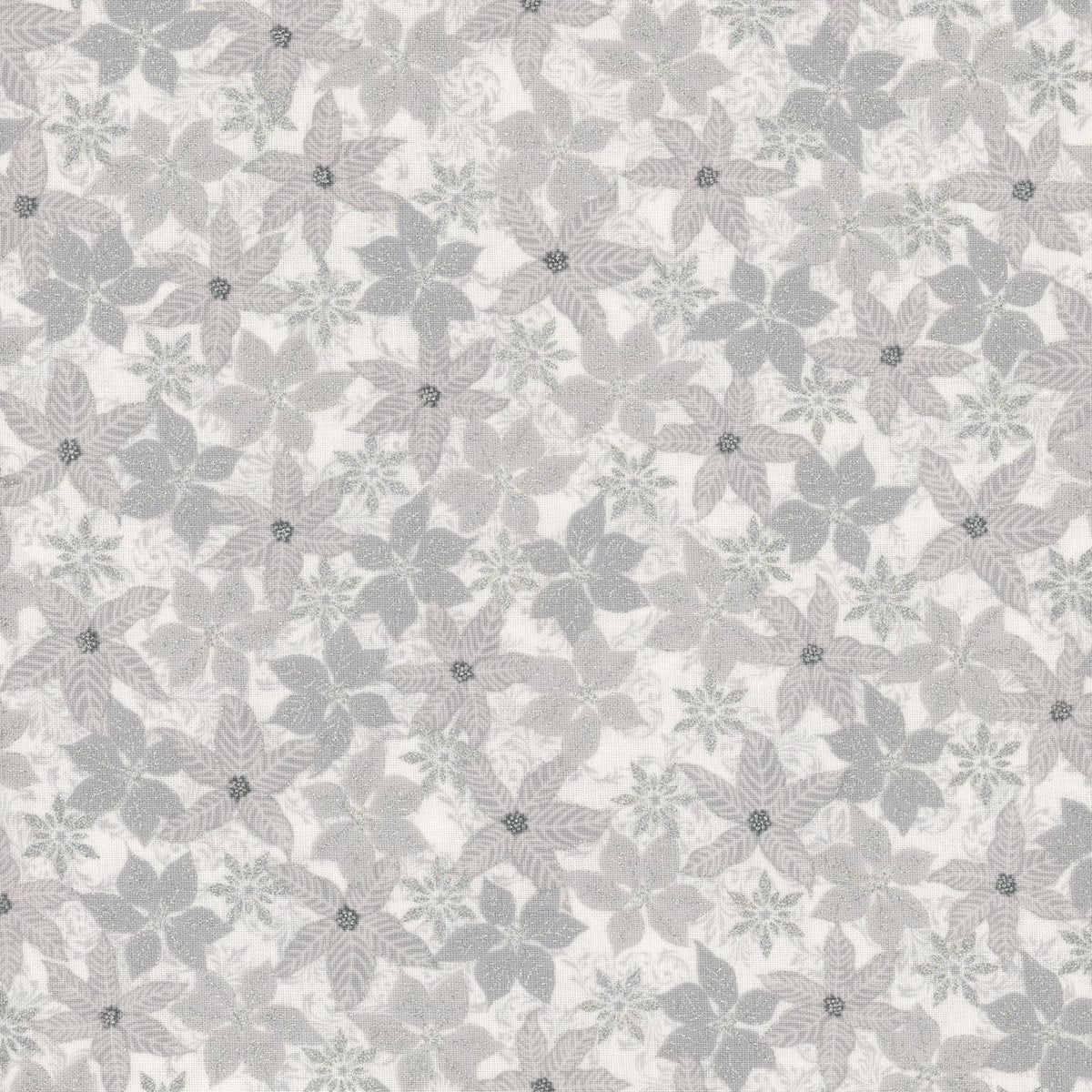 Snow Crystals - White/Silver Poinsettias 4593-102 by Stof Fabrics
