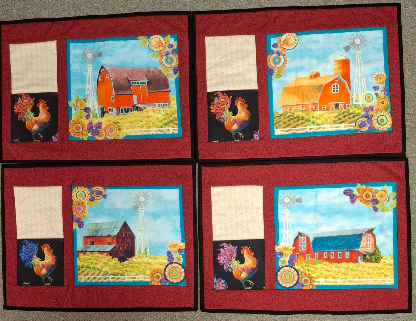 Rooster Panel Table Topper/Wall Hanging & 4 Placemats Kit