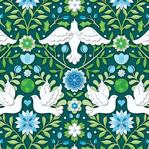 Peace on Earth - Damask Jade Winter 13663-49 by Benartex