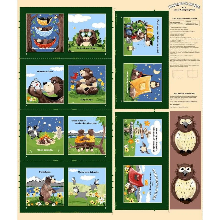 Baron Goes Camping Fabric Panel Book by Susybee for Clothworks (BGC)