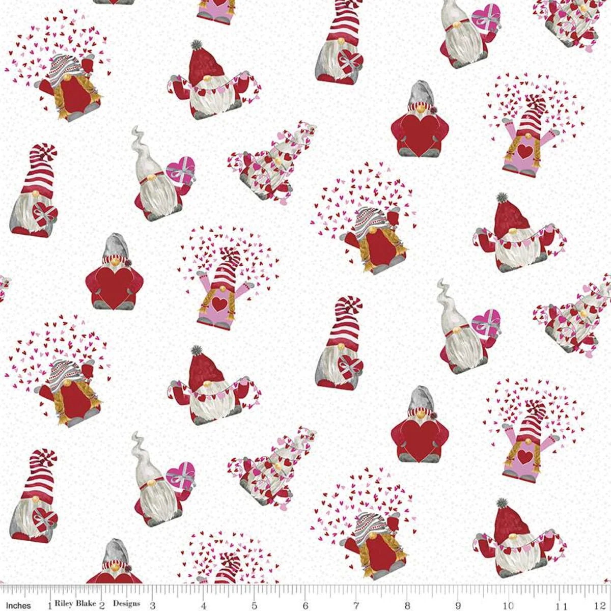 Gnomes in Love Tossed - White C11311 by Riley Blake