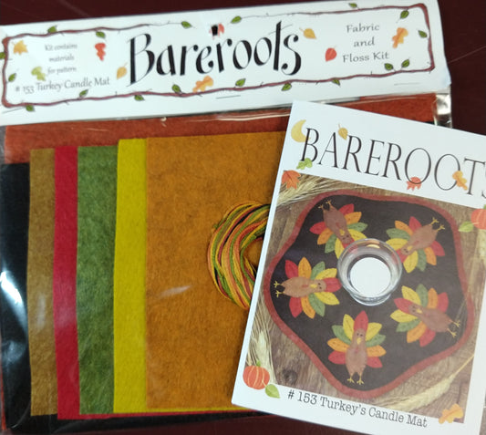 Bareroots Turkey Candle Mat Fabric and Floss Kit WITH Pattern