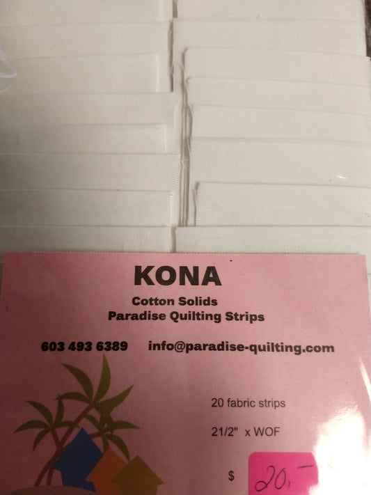 KONA Cotton Solids - White 2 1/2" Strips - package of 20