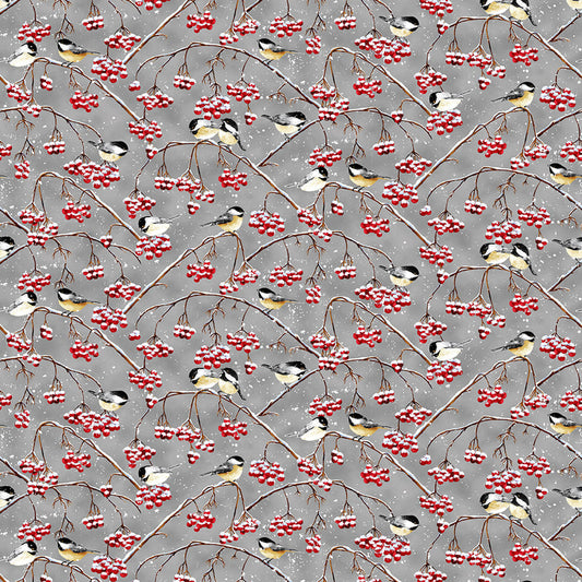 Snow Crew - Gray/Chickadees 1286-90 by Henry Glass Co.