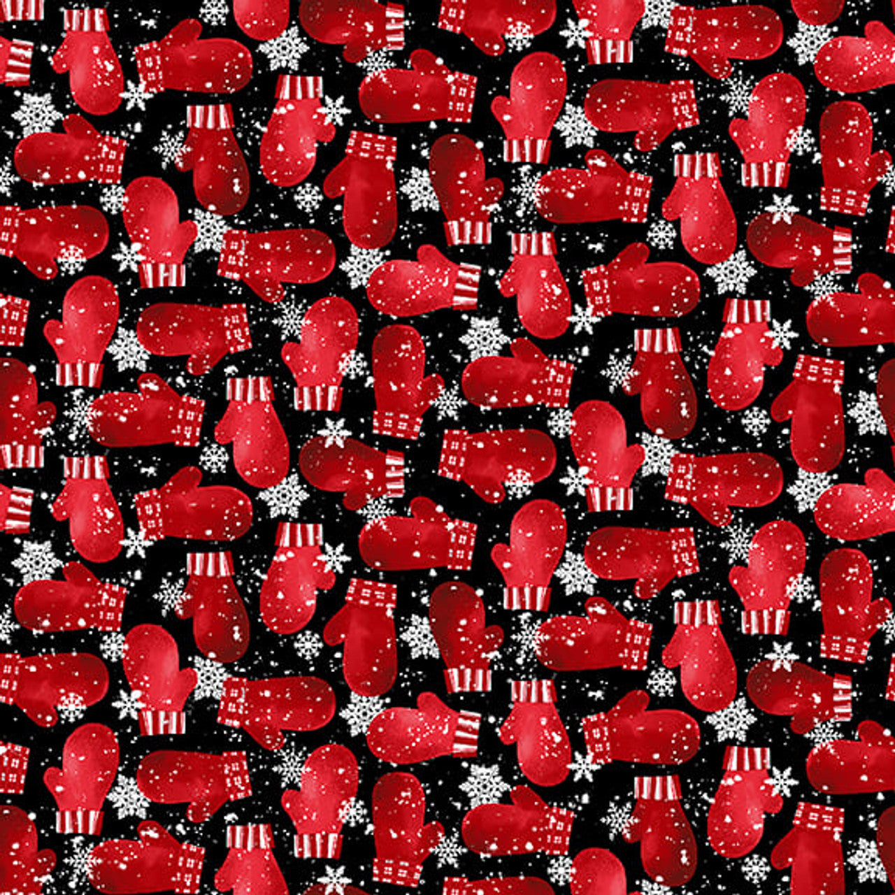 Snow Crew - Mittens on Black 1287-98 by Henry Glass  Co.