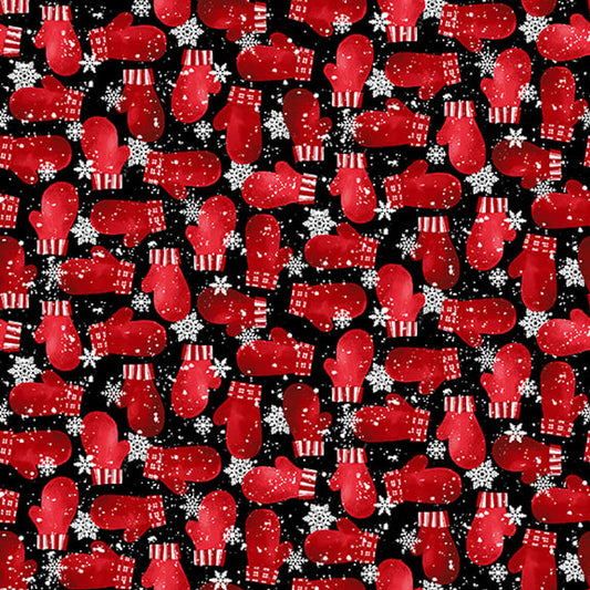 Snow Crew - Mittens on Black 1287-98 by Henry Glass  Co.