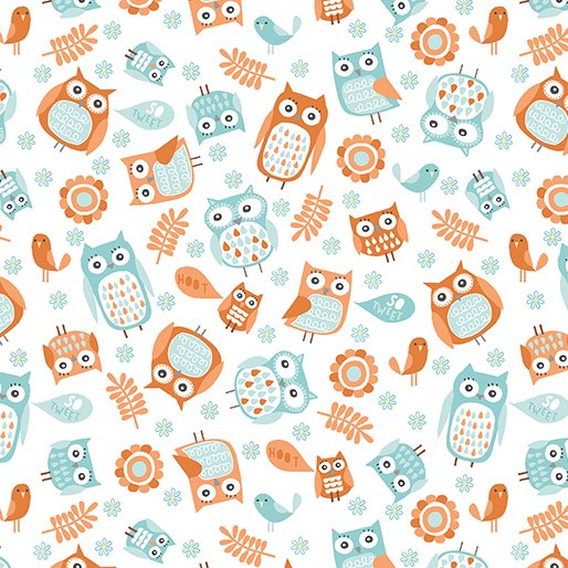 Playhouse Pals - Owl Happy Coral/Turquoise by Benartex