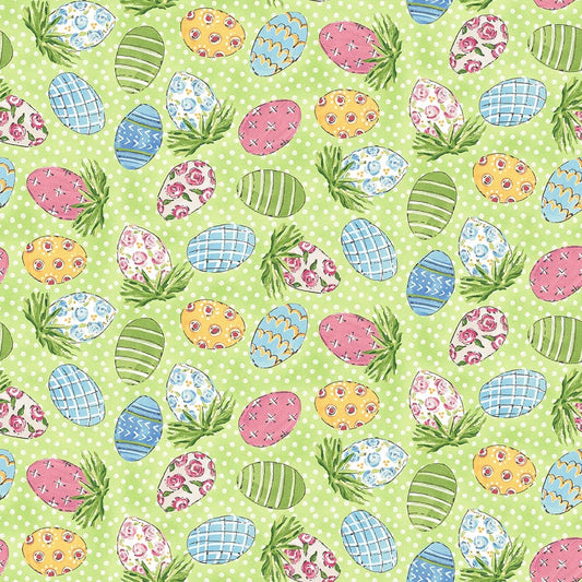 Peek a Boo Bunnies - Eggs on Green 1564-66 by Henry Glass & Co.