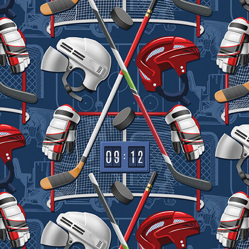 Ice Hockey - Goal Time Dark Blue 16889-56 by Benartex