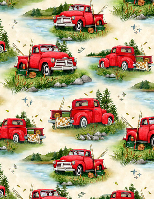 Down by the Lake -Trucks Scenic - Tan - by Wilmington Prints