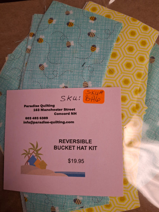 Bucket Hat Kit - Bee's with Turquoise and Tula Hexi's - Reversible
