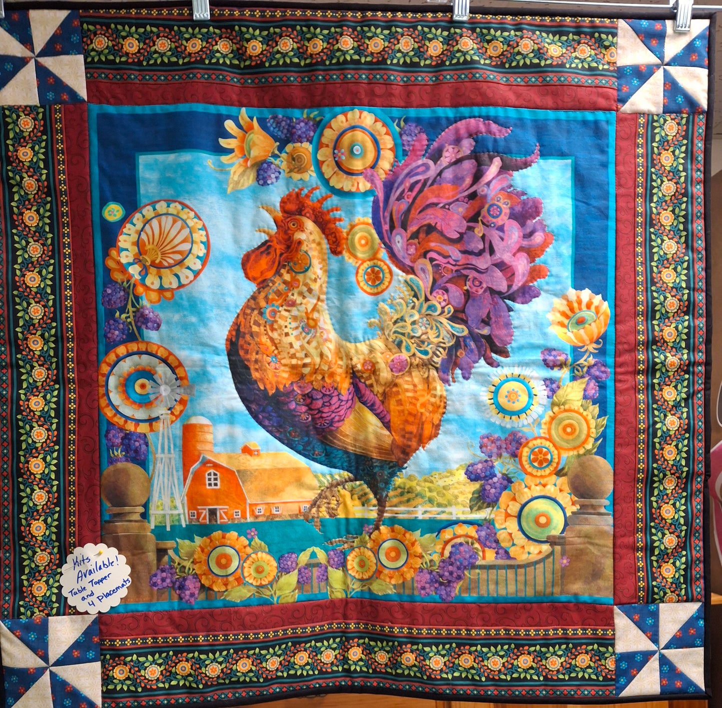 Rooster Panel Table Topper/Wall Hanging & 4 Placemats Kit