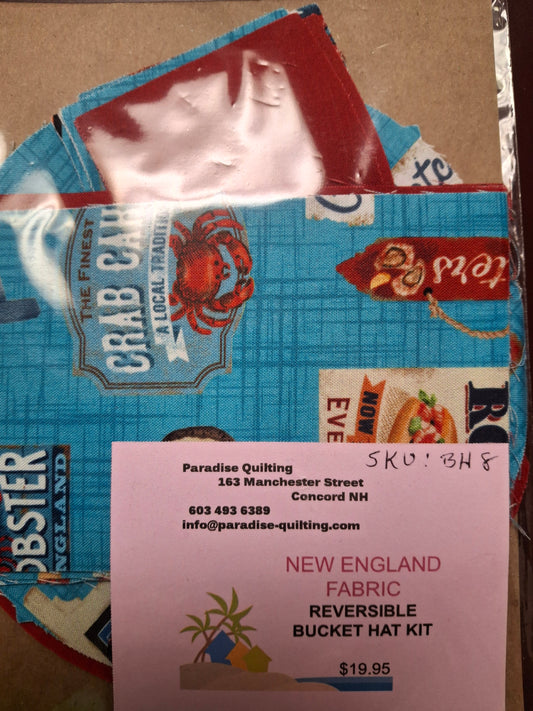 Bucket Hat Kit - All New England Shop Hop Fabric 2025! Signs-Blue - Reversible