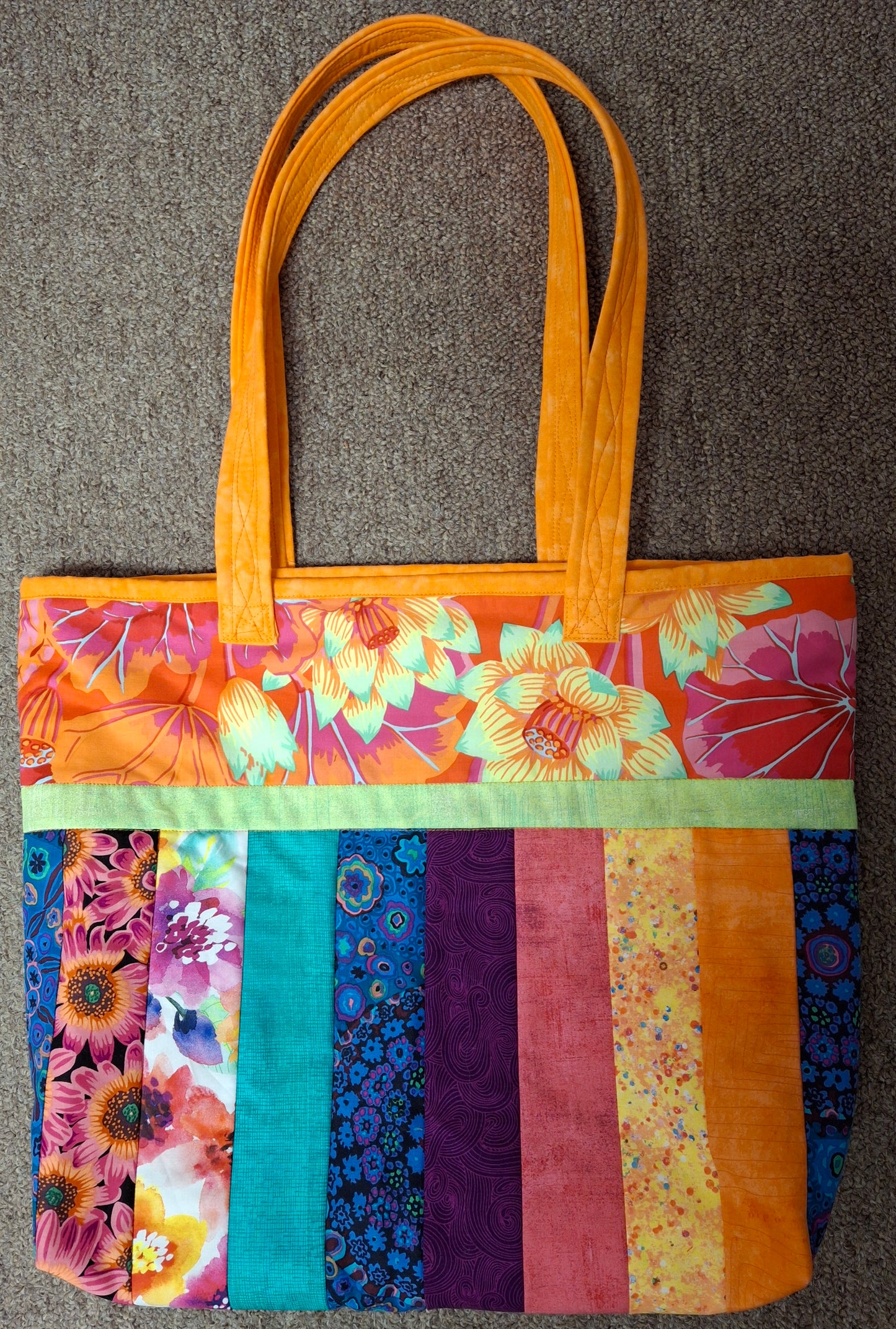 Quilt As You Go - Sophie Tote Bag  Preprinted Batting Kit - Includes Summer Fun Fabric