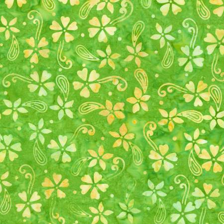 Technicolor Batiks - Lime Green Small Florals & Paisleys 22329 775 by Wilmington Batiks
