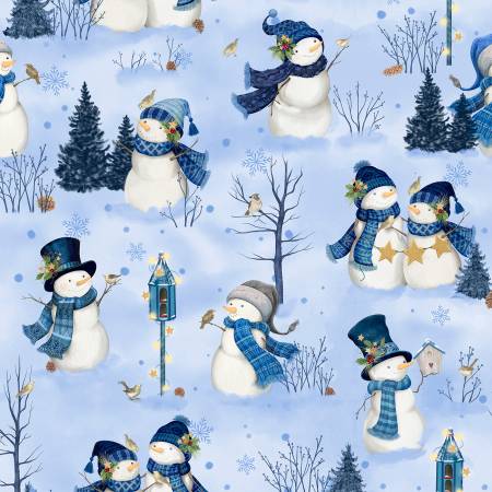 Let it Show-Man! - Scenic Snowman Light Blue 27754-414 by Wilmington Prints