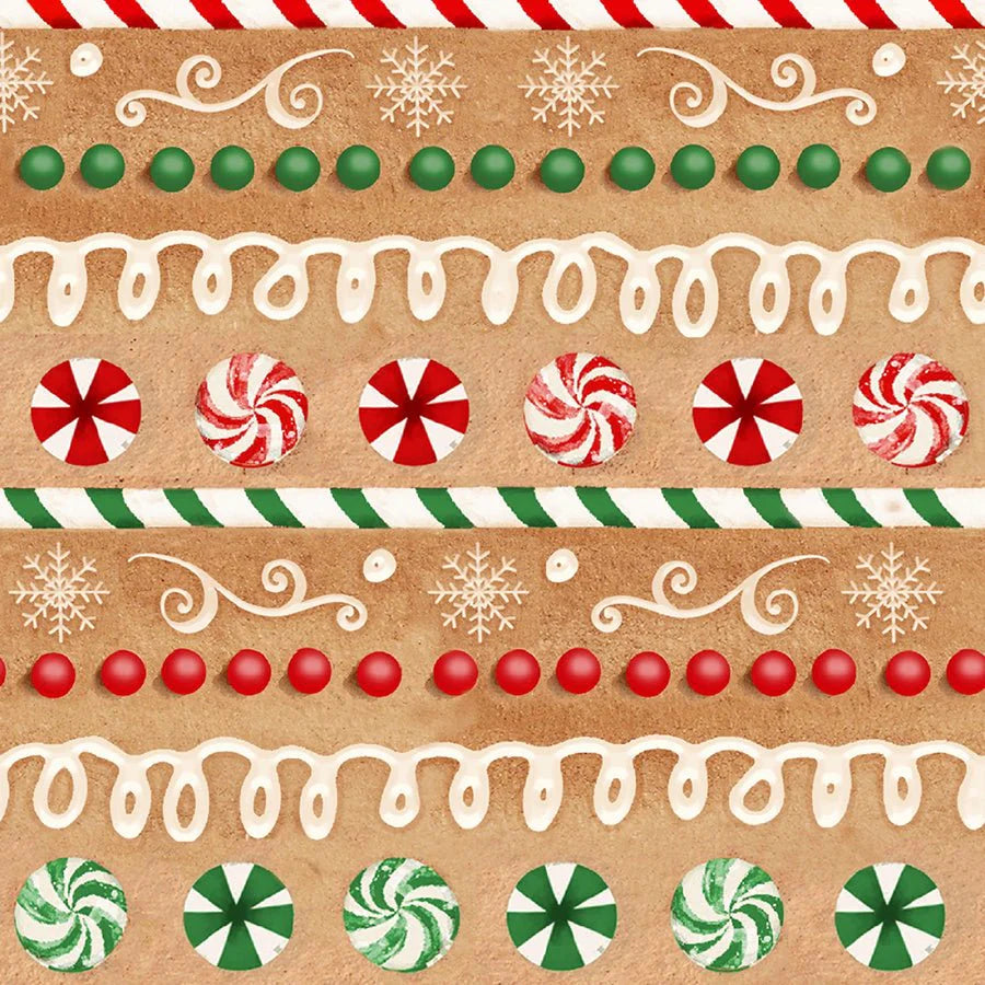 Very Merry Gingerbread - Iced Candy Stripe 24613 Tan by 3 Wishes
