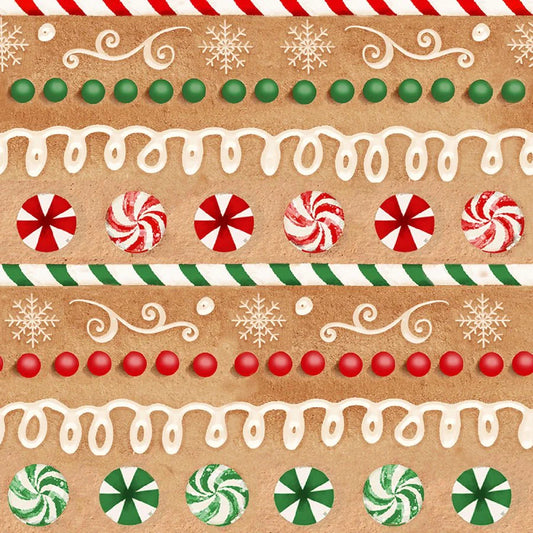 Very Merry Gingerbread - Iced Candy Stripe 24613 Tan by 3 Wishes