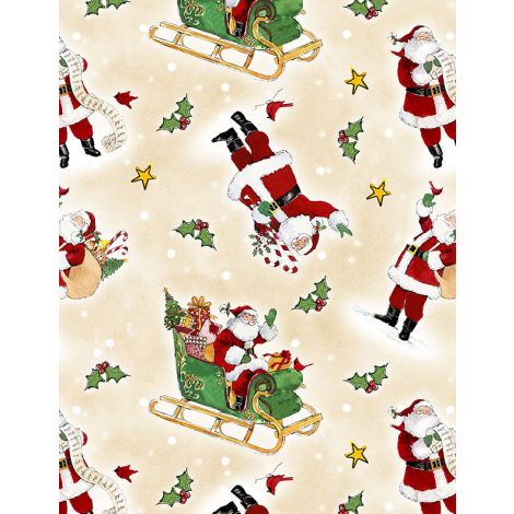 The Jolly North - Tossed Santa Cream 18062-273 by Wilmington Prints