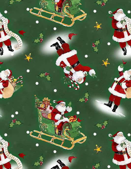 The Jolly North - Tossed Santa Green 18062-773 by Wilmington Prints