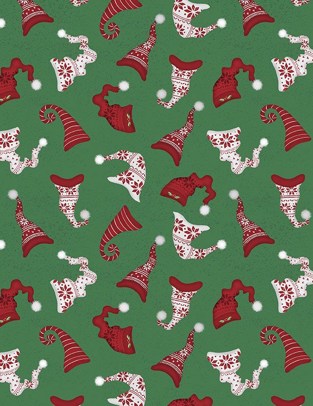 Snowy Gnomies - Red Hats on Green 49374-713 by Wilmington Prints