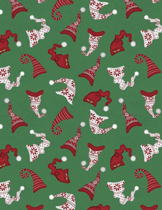 Snowy Gnomies - Red Hats on Green 49374-713 by Wilmington Prints