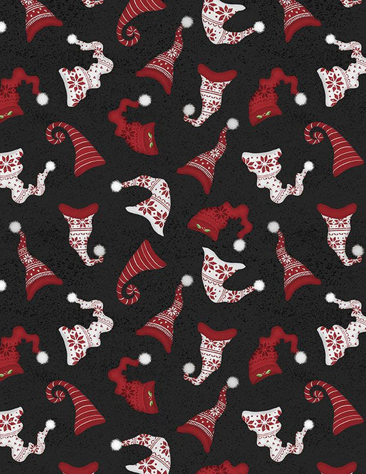 Snowy Gnomies - Red Hats on Black 49374-913 by Wilmington Prints